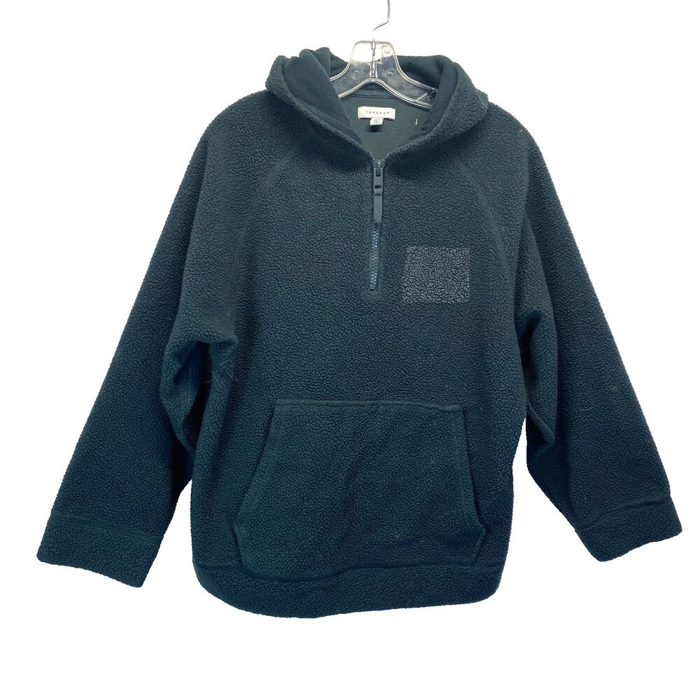 Topshop Green Fleece Sherpa Hoodie 1/4 Zip Pullover Jacket Women's US 4-6 FLAW
